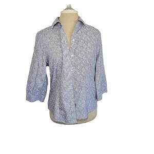 Chico's blue striped floral button down sz medium